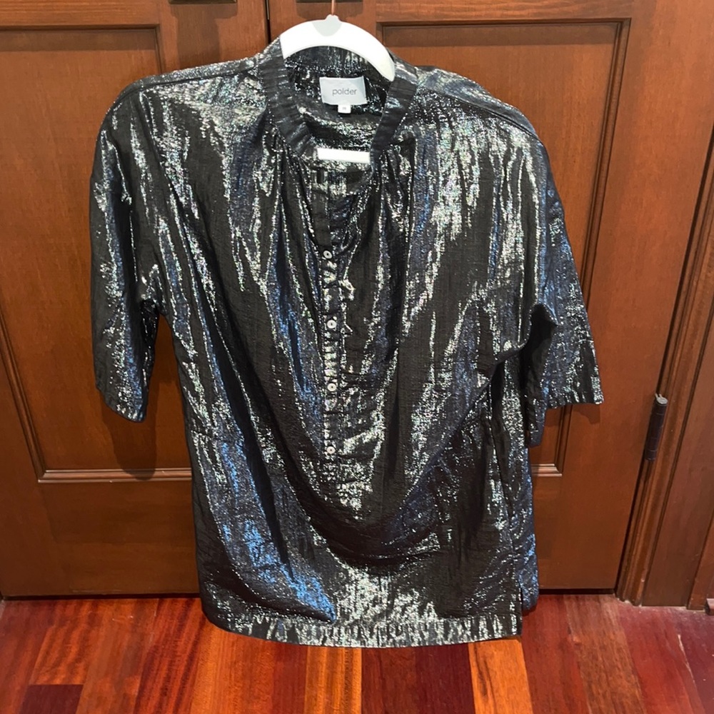 Metallic grey short dress. Size 36. Perfect condition! Buttons on front.